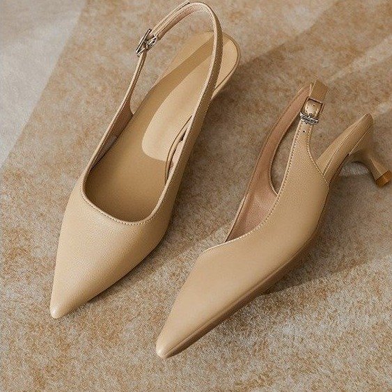 不累脚3cm低跟2法式小高跟鞋女黑色职业工作灰色真皮细跟尖头单鞋 - 图0