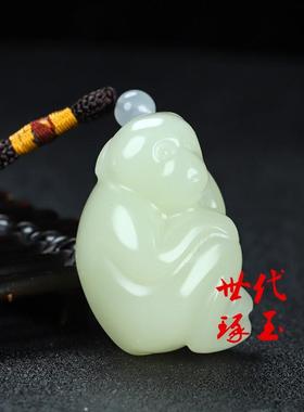 新疆和田玉生肖猴把玩件天然白玉猴子手把件玉石立体猴子挂件配饰