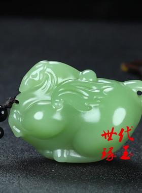 天然玉石马手把件碧玉菠菜绿马