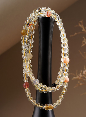 批发天然柠檬黄水晶多宝多圈叠戴佛珠手链时尚原创发彩女士款手串