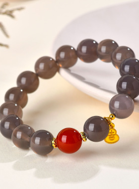 批发天然灰玛瑙单圈手链新中式国潮男女热销新爆款手串简约大气款