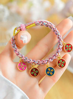 网络新爆款手链纯手工编织桃花结五路财神藏式唐卡手绳复古民族风