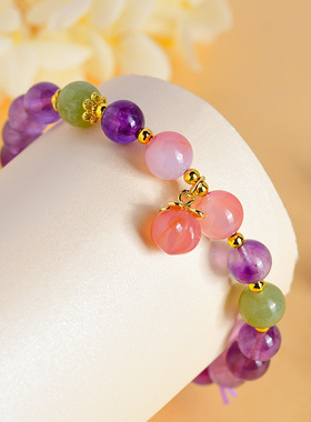 批发天然梦幻紫水晶盐源桃子手链新中式古风设计手串直播供货爆款