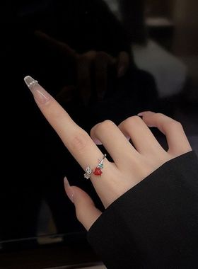 韩国微镶水晶锆石珍珠戒指女开口可调节甜美法式花朵指环手饰