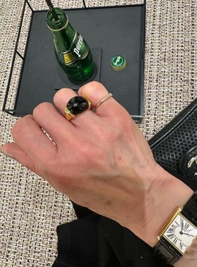 四月的格蕾丝小众设计So*hieB*hai天然青金石黑玛瑙戒指法式优雅i