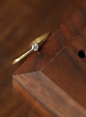 星夏ROMANTIC925纯银镀18K金迷你细致极简四爪闪钻戒指轻奢高级