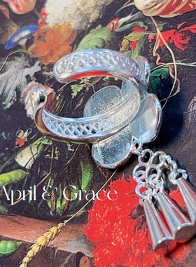 民族穗穗四瓣花银戒指开口镂空戒指