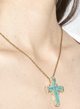 欧美天然原石十字架项链小众个性设计感锁骨链颈链叠戴饰品