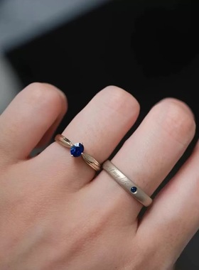 四月的格蕾丝定制925纯银开口戒指培育蓝宝石情侣对戒婚戒伴侣戒