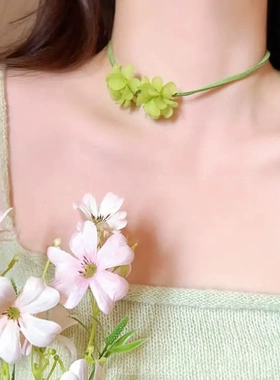 森系小清新绣球花朵绑带锁骨链小众设计感choker简约清冷感项链女