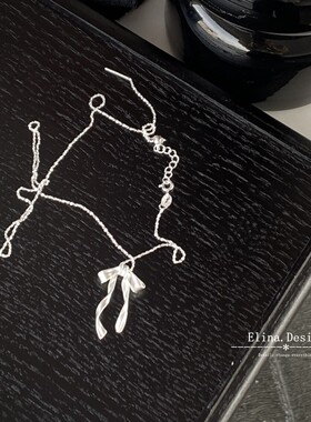 精致简约百搭S925纯银项链磨砂蝴蝶结飘带抽拉式项链甜美风锁骨链
