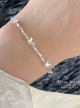 新中式简约清新百搭通体S295纯银手链闪耀小蝴蝶手链简约手饰