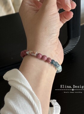 新款禅意风寿山石佘太翠叠戴新中式复古国风天然石串珠手链手饰