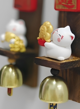 木质国潮可爱招财猫冰箱贴新年喜庆冰箱贴磁力贴风铃装饰