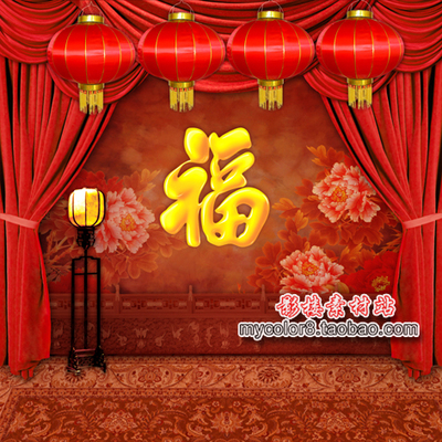 全家福古装春节影楼摄影背景布照相馆拍照纸影棚主题中国风全家福 - 图1