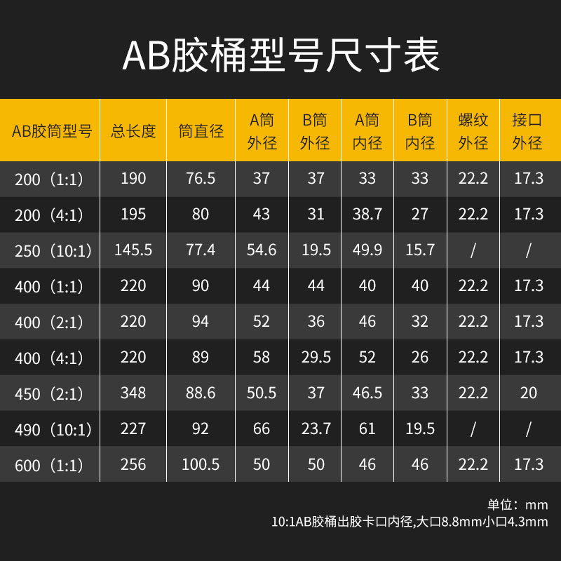 大容量AB胶筒美缝剂400ml 环氧树脂多比例双组份1:1胶筒200ML胶桶 - 图2