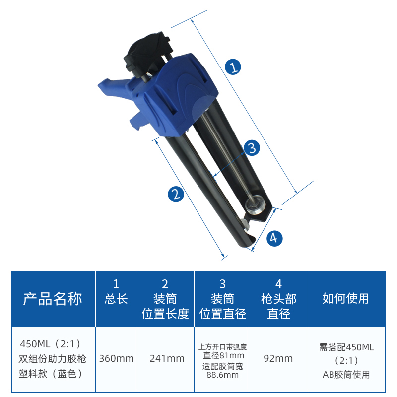 450ml 2:1手动推进式美缝胶枪双组份环氧树脂塑料款ab混合打胶枪 - 图2