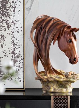 美式乡村复古工艺创意马头摆件家居饰品客厅电视机柜酒吧玄关摆设