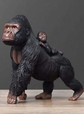 猩猩手办模型摆件创意动物桌面装饰品客厅仿真金刚黑猩猩树脂工艺