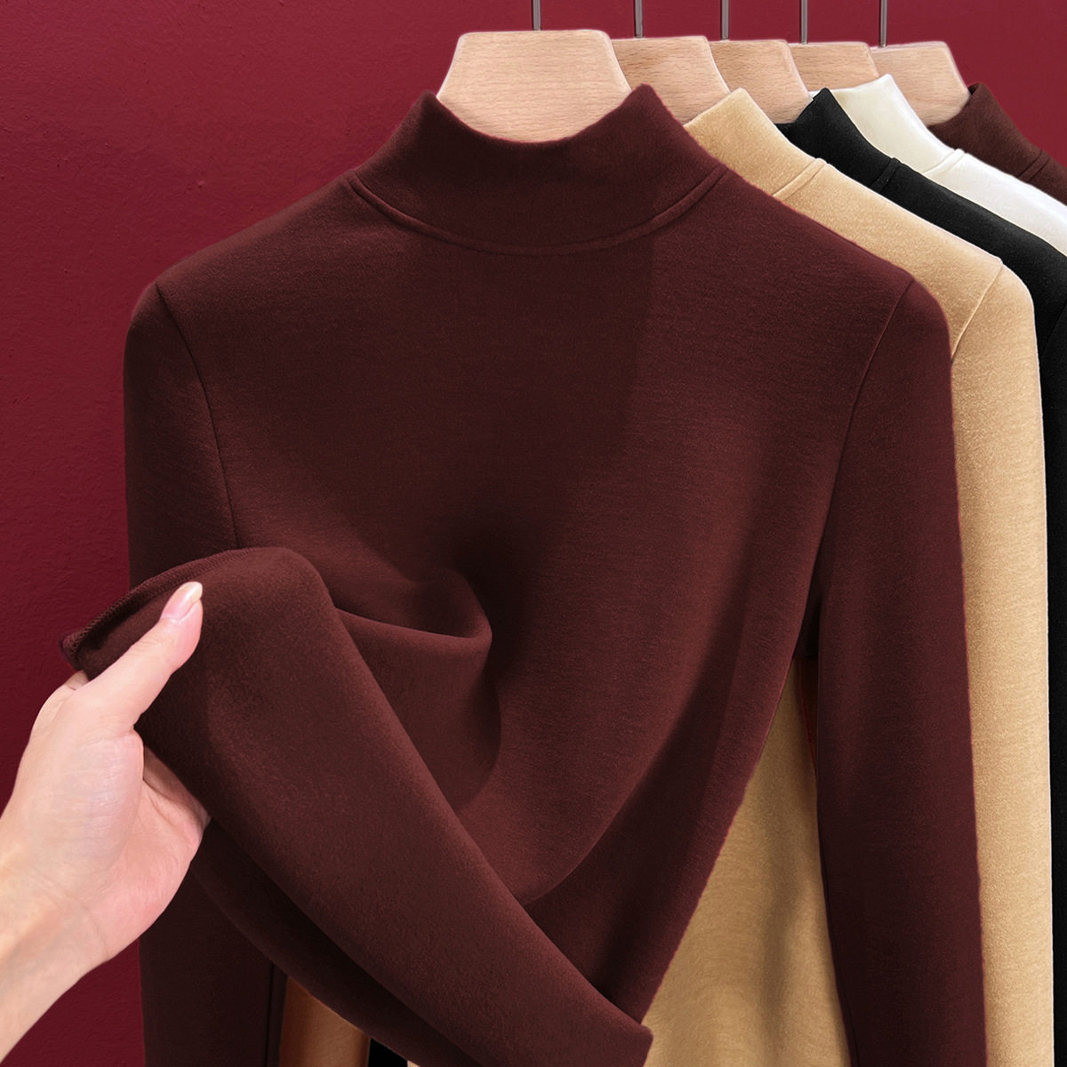 秋冬季蚕丝羊绒双面德绒半高领打底衫女加绒加厚保暖洋气长袖上衣,淘宝优惠券,粉丝福利购,淘宝优惠卷