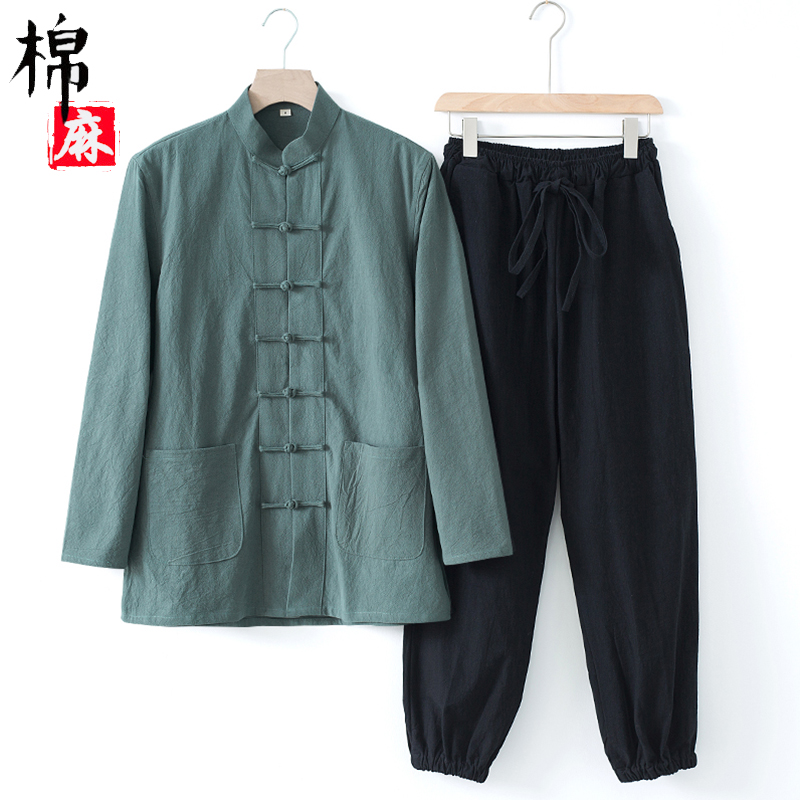 禅意佛系男女居士服中国风棉麻长袖禅修服套装中式古风唐装茶服-图2