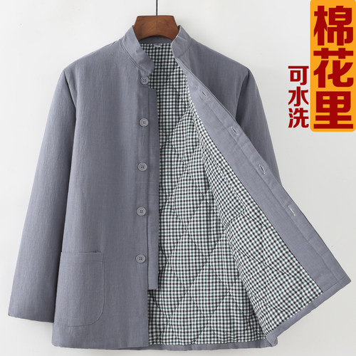 冬季中式棉衣男中老年加厚保暖夹棉中国风唐装外套棉袄棉服中山装 - 图0