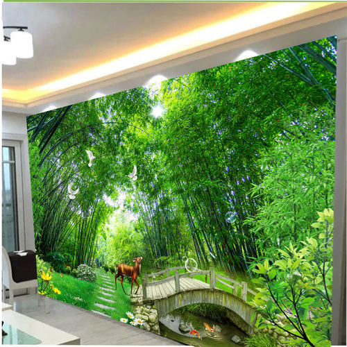 自粘风景壁画海景客厅沙发背景装饰贴画卧室大自然森林山水墙贴画 - 图1