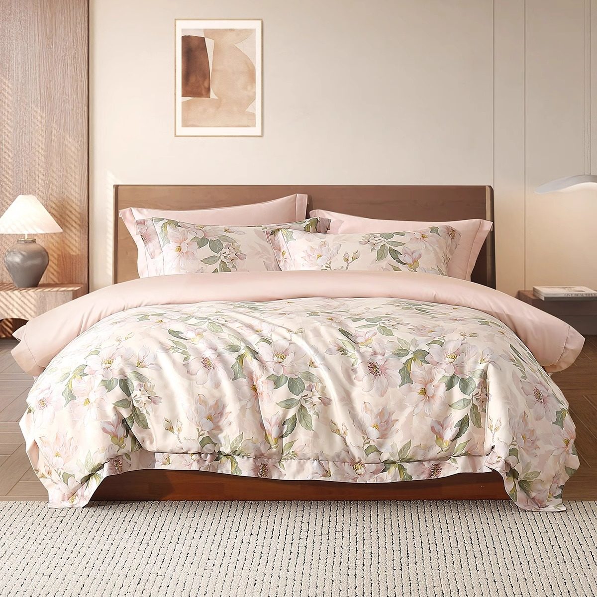 水星家纺轻奢长绒棉贡缎四件套全棉纯棉床单被套清新优雅床上用品