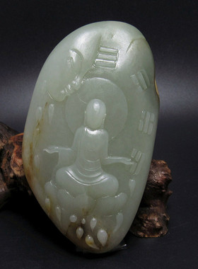 精品 和田玉籽料苏工佛前悟道普渡众生把件原皮原籽超油润一把抓