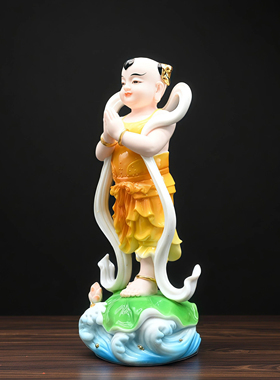 新款仿瓷金童玉女善财童子龙女佛像家用供奉摆件观音左右侍从家用
