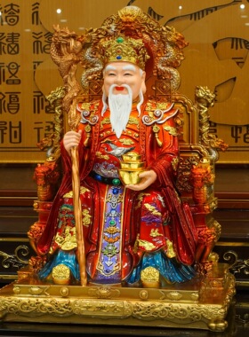 新款树脂彩绘土地公婆神像家用供奉摆件土地公婆像