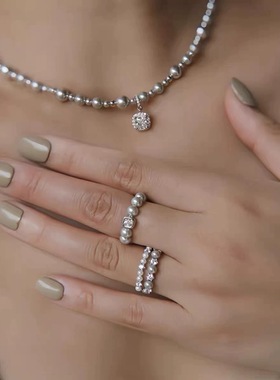 HF何家小卷毛闪闪流星戒指气泡双层XS链条轻奢指环白月光食指戒指