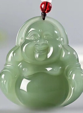 仿阿富汗玉大佛公吊坠藕粉西柚粉八宝无事牌玻璃玉石项链