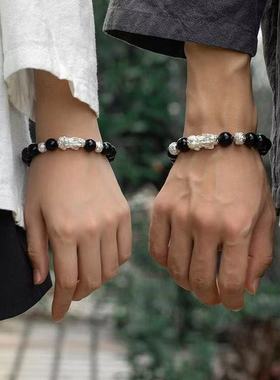 玻璃貔貅手链男佛珠招财女手串520情侣礼物中秋送朋友