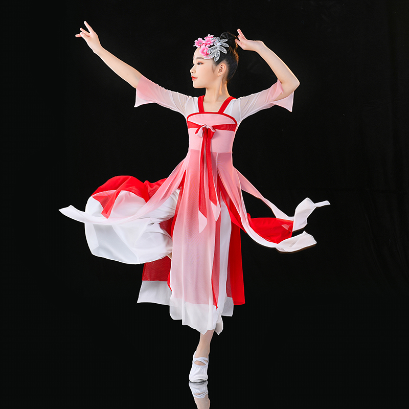 儿童古典舞蹈演出服少儿飘逸民族舞练功服女童中国风扇子舞表演服