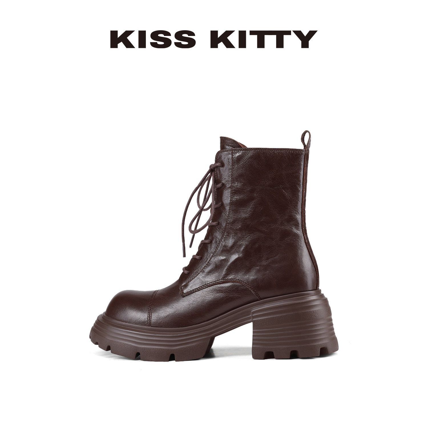 KISSKITTY马丁靴女款2025秋冬新款羊皮棕色厚底复古英伦风短女靴,淘宝优惠券,粉丝福利购,淘宝优惠卷