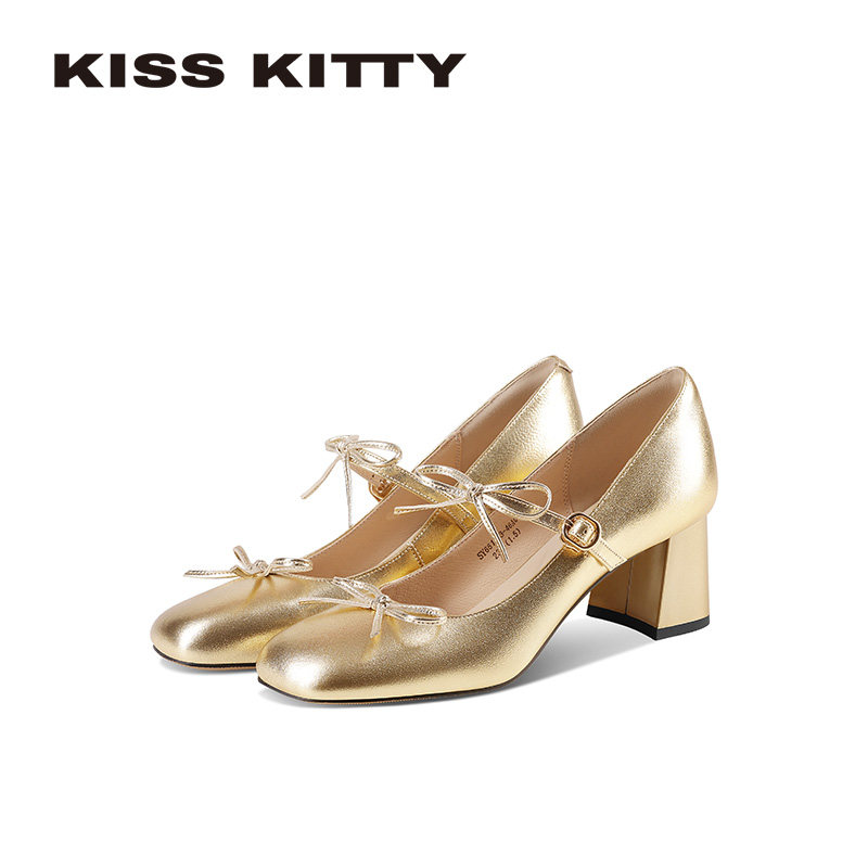 KISSKITTY鎏金幻银 羊皮玛丽珍法式复古高跟鞋26年春新款粗跟单鞋,淘宝优惠券,粉丝福利购,淘宝优惠卷