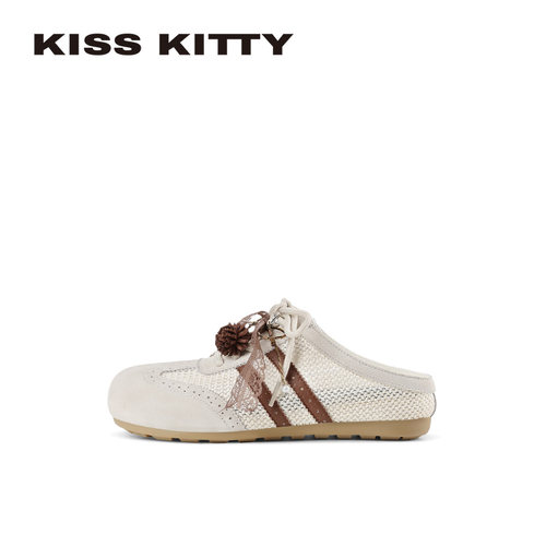 KISSKITTY厚底勃肯鞋女外穿26春季新款包头德训一脚蹬编织拖鞋 - 图0