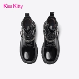 [Kiss Kitty厚底粗跟马丁靴女链条甜酷靴子英伦风机车靴白色短靴子]