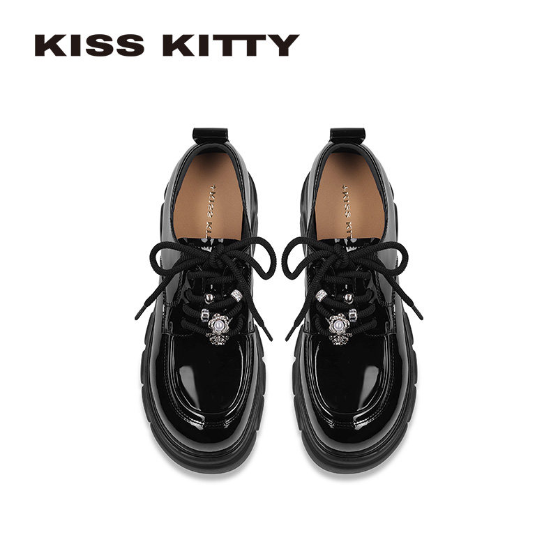 KISSKITTY乐福鞋女2026新款深口单英伦风厚底粗跟黑色牛津小皮鞋,淘宝优惠券,粉丝福利购,淘宝优惠卷