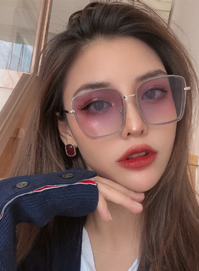 复古灰色方形圆脸女潮欧美太阳镜
