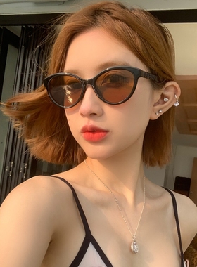 黑茶猫眼太阳镜网红墨镜2024新款ins欧美辣妹风造型拍照女潮高级