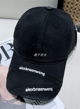 个性时尚深帽碗显瘦帽檐胶印字母斜匝线纯棉走秀款百搭软顶棒球帽