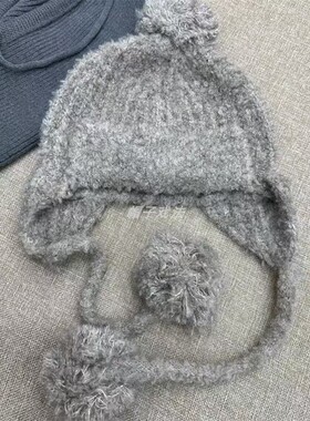 护耳粗毛线腈纶毛球滑雪一体百搭保暖冬季女式学生针织风雪飞行帽