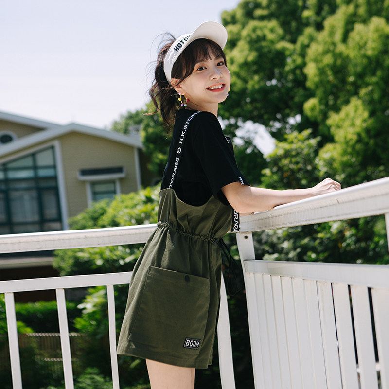 工装背带裤学院风阔腿韩版宽松短裤 niffeilu休闲裤