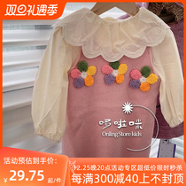 Korean Version Children Dress Girl Dress Girl Dress Autumn Ocean Children Pink Vest Dress Baby Sweet Flowers Embroidered Harness Skirt