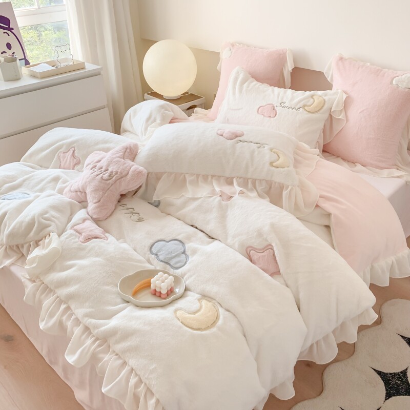 可爱云朵兔兔绒刺绣四件套加厚牛奶绒床上用品秋冬珊瑚绒床单被套,淘宝优惠券,粉丝福利购,淘宝优惠卷