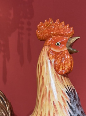 陶瓷公鸡摆件纯手工彩绘艺术家居摆件生肖金鸡报喜中式新中式摆件