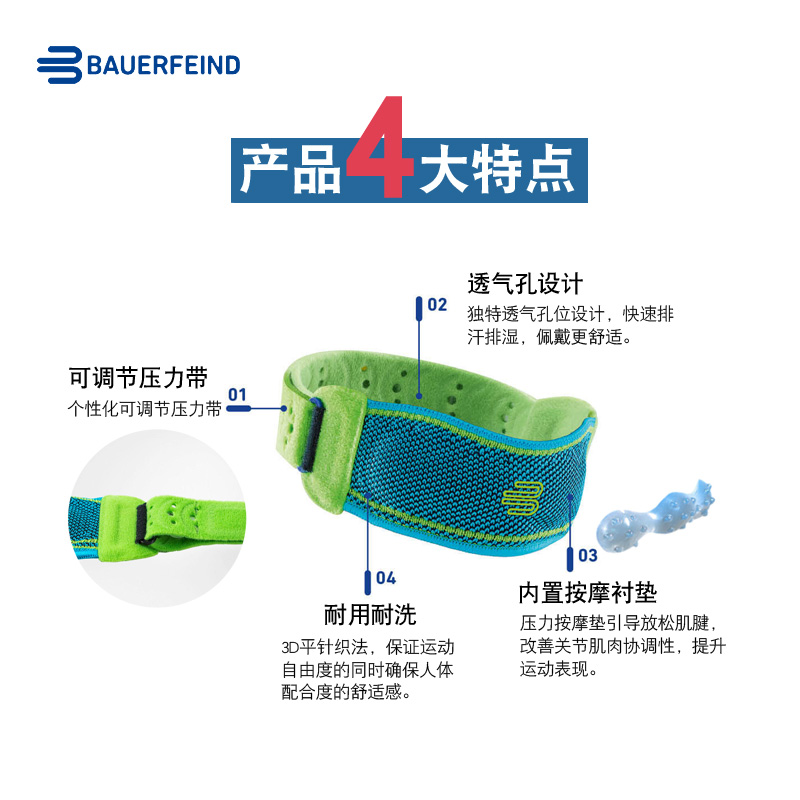 德国bauerfeind保而防髌骨带Sports Knee Strap跑步篮球护膝带 - 图0