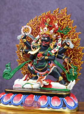 藏传纯铜鎏金彩绘六臂玛哈嘎啦